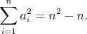 $$\sum_{i=1}^{n}a_i^2=n^2-n.$$