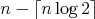 $n-\lceil{n\log{2}}\rceil$