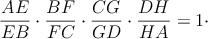 $$ \frac{AE}{EB}\cdot\frac{BF}{FC}\cdot\frac{CG}{GD}\cdot\frac{DH}{HA}=1\cdot$$